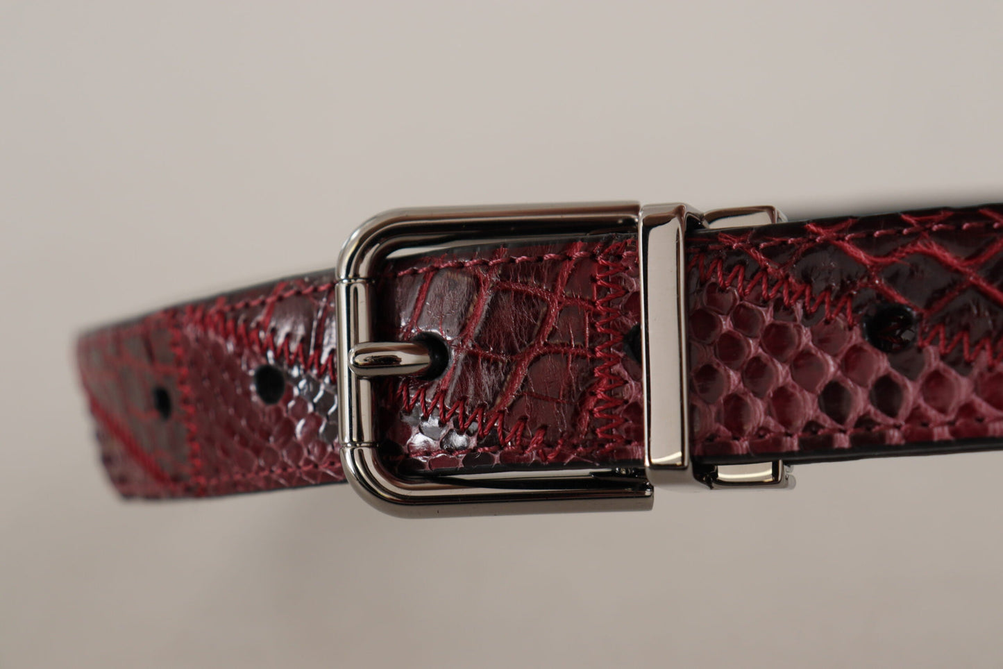 Dolce & Gabbana Red Exotic Leather Metal Logo Buckle Women's Belt