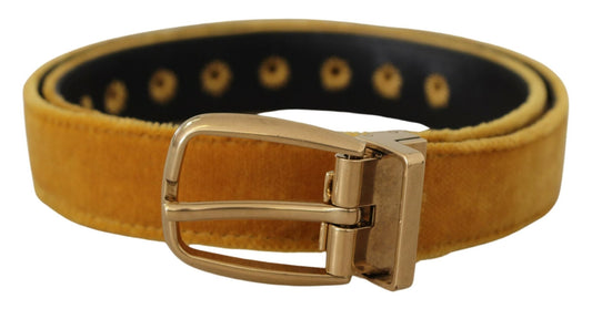 Dolce & Gabbana Mustard Velvet Gold Logo Engraved Metal Buckle Women's Belt