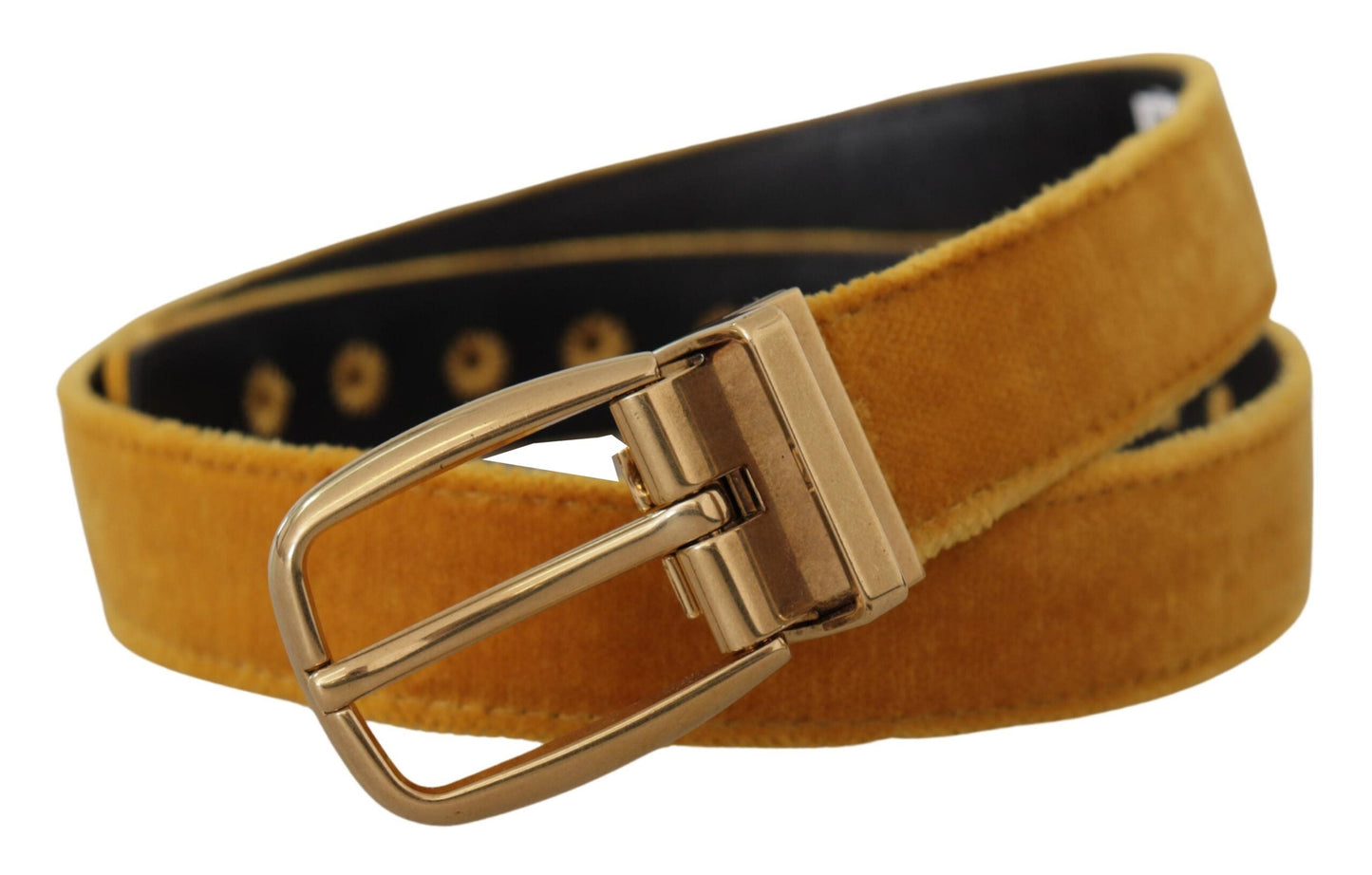 Dolce & Gabbana Mustard Velvet Gold Logo Engraved Metal Buckle Women's Belt