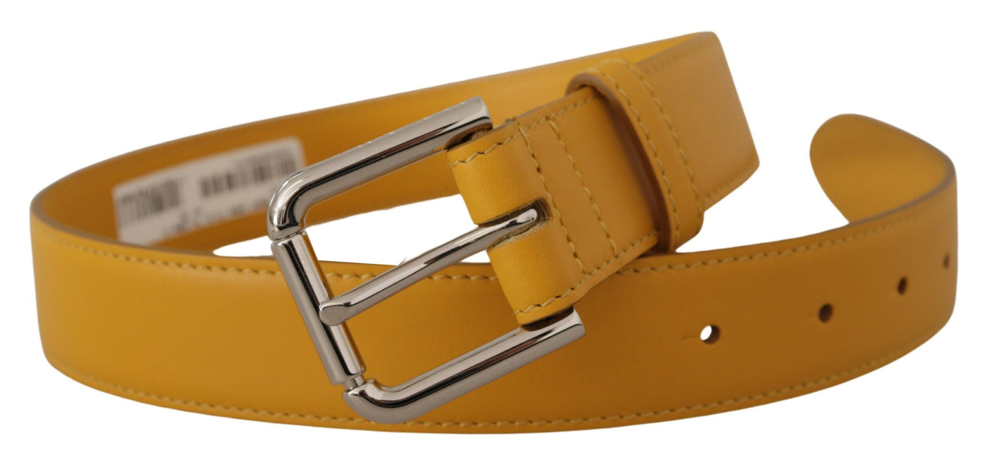 Dolce & Gabbana Yellow Leather Silver Tone Logo Metal Buckle Women's Belt