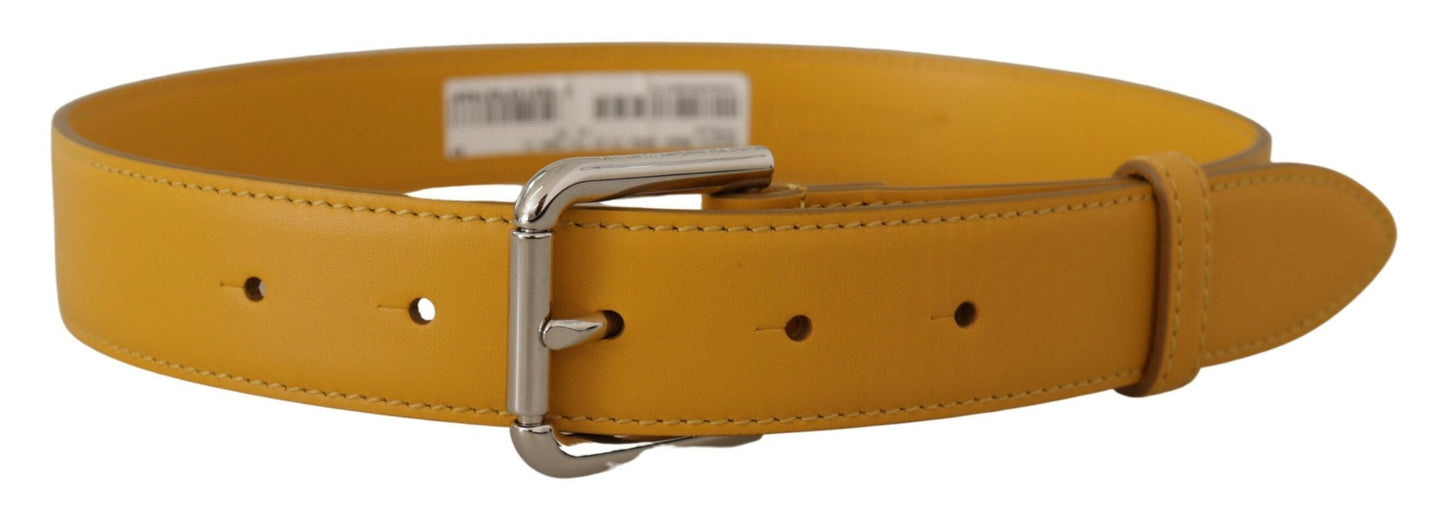 Dolce & Gabbana Yellow Leather Silver Tone Logo Metal Buckle Women's Belt