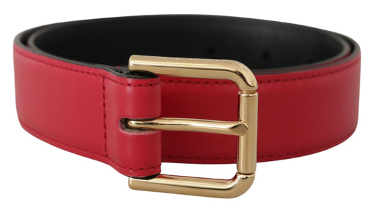 Dolce & Gabbana Red Calf Leather Gold Tone Logo Metal Buckle Women's Belt