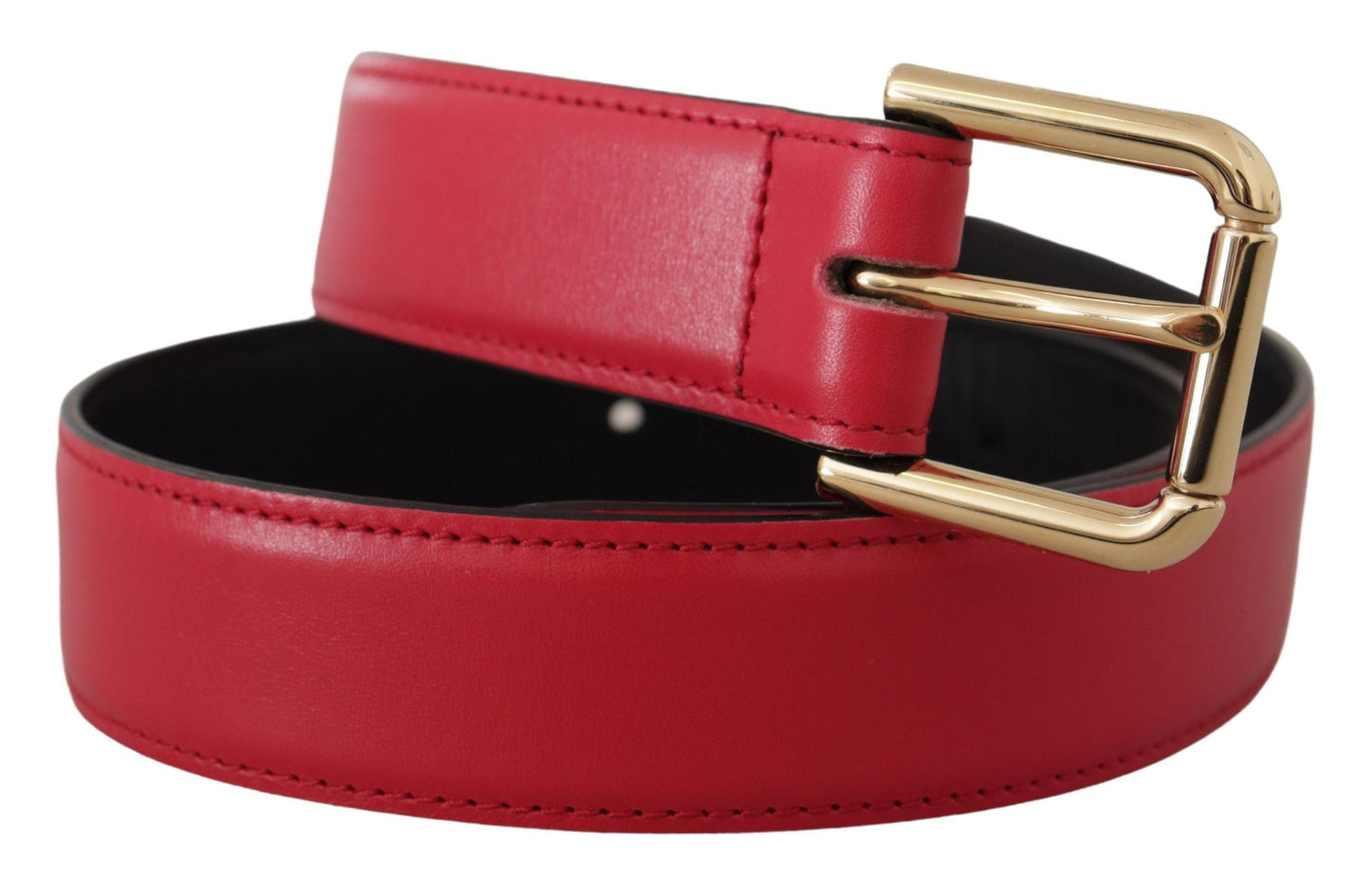 Dolce & Gabbana Red Calf Leather Gold Tone Logo Metal Buckle Women's Belt