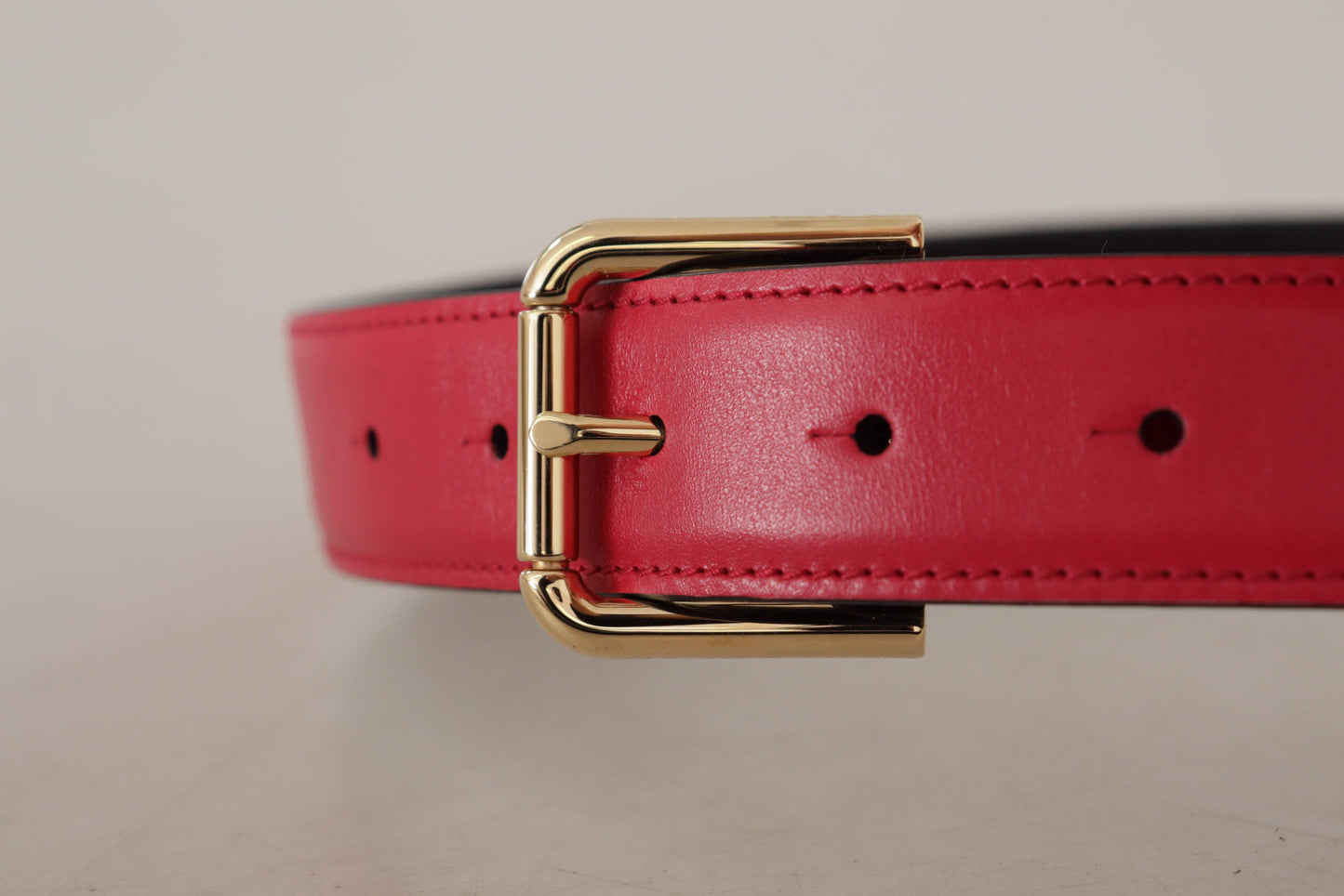 Dolce & Gabbana Red Calf Leather Gold Tone Logo Metal Buckle Women's Belt