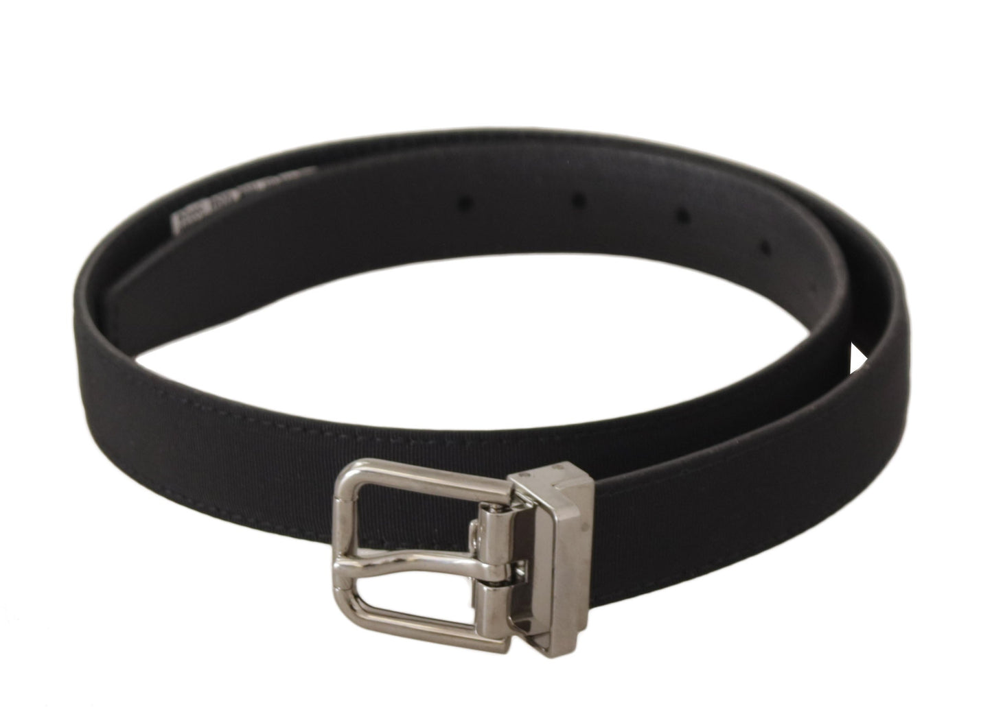 Dolce & Gabbana Black Canvas Leather Silver Tone Metal Buckle Women's Belt