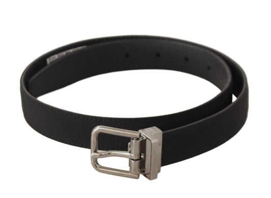 Dolce & Gabbana Black Canvas Leather Silver Tone Metal Buckle Women's Belt
