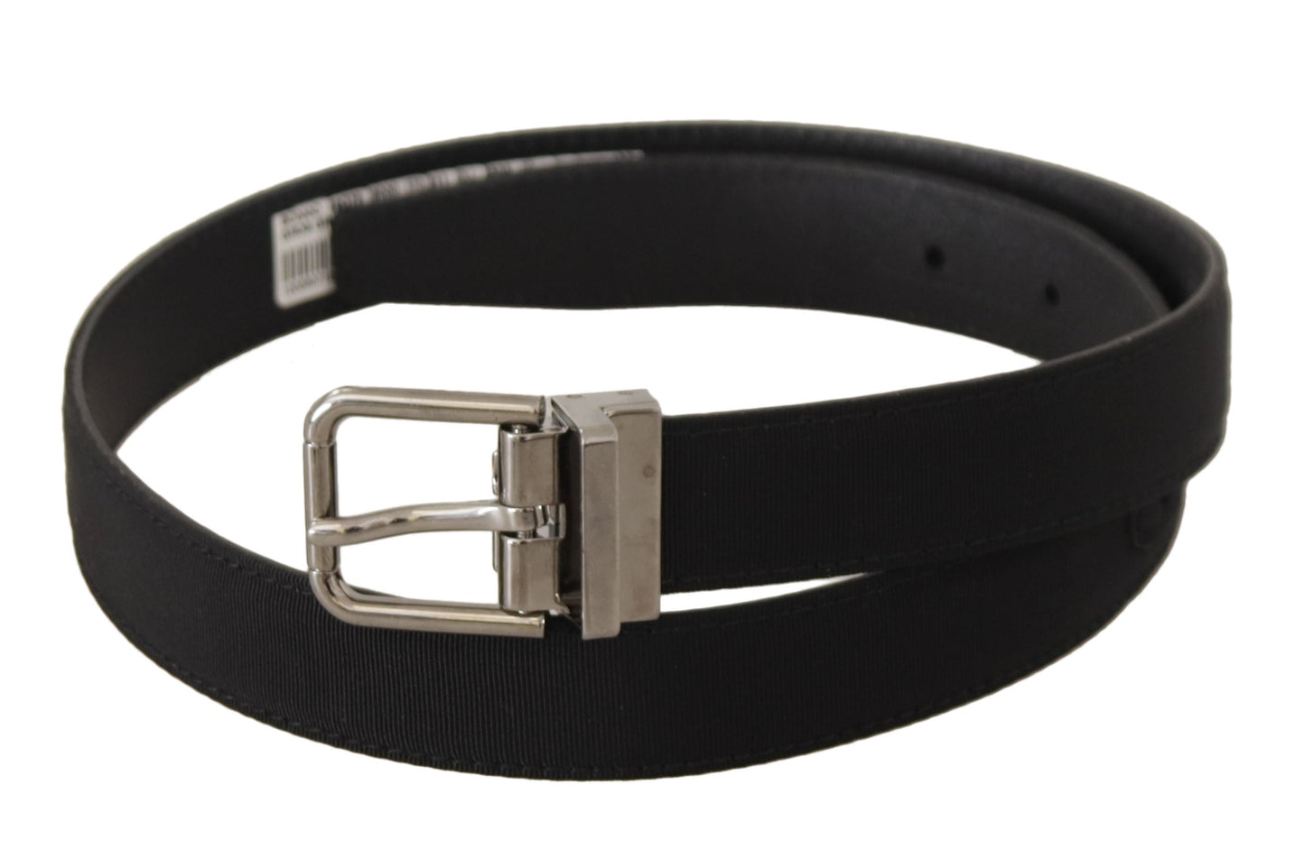 Dolce & Gabbana Black Canvas Leather Silver Tone Metal Buckle Women's Belt