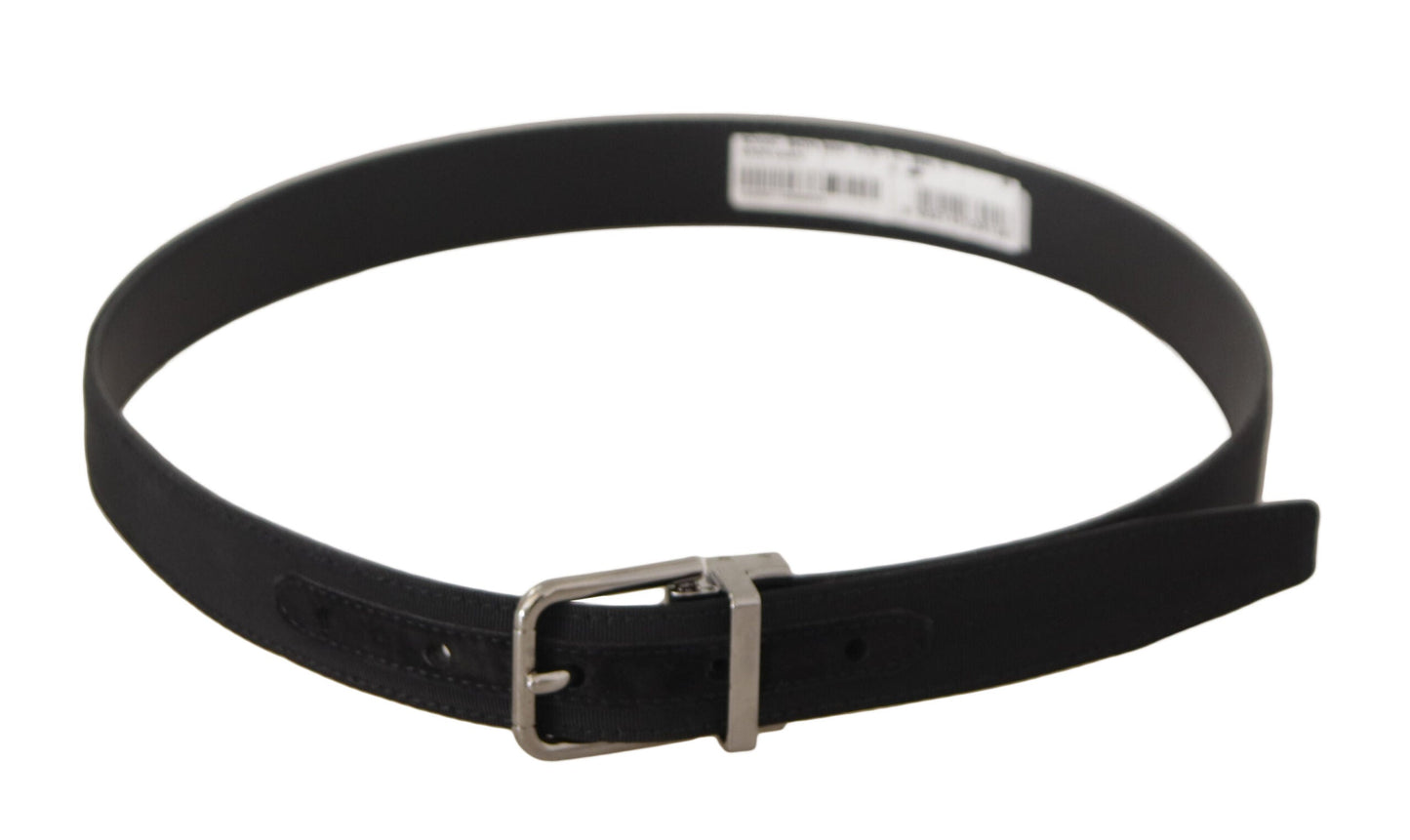 Dolce & Gabbana Black Canvas Leather Silver Tone Metal Buckle Women's Belt