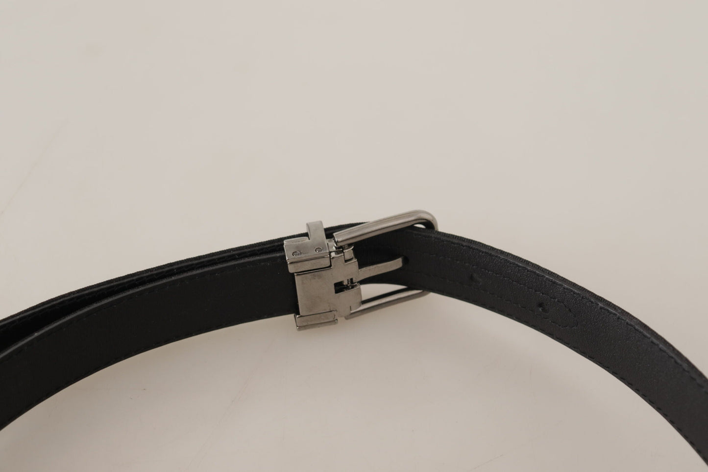 Dolce & Gabbana Black Canvas Leather Silver Tone Metal Buckle Women's Belt
