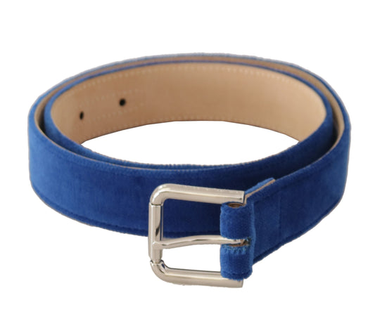 Dolce & Gabbana Blue Velvet Silver Logo Engraved Metal Buckle Women's Belt
