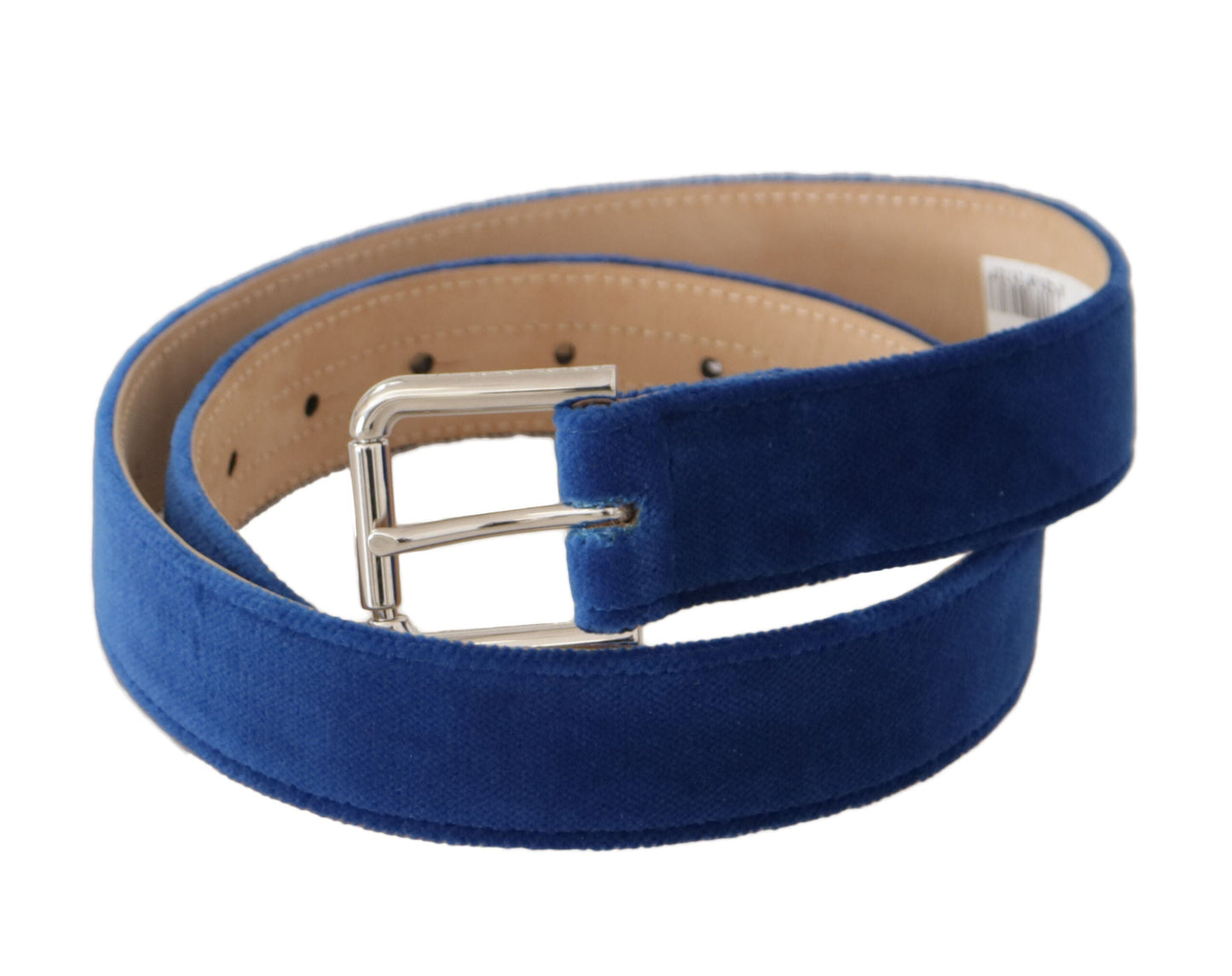 Dolce & Gabbana Blue Velvet Silver Logo Engraved Metal Buckle Women's Belt