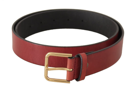 Dolce & Gabbana Red Leather Gold Logo Engraved Metal Buckle Women's Belt