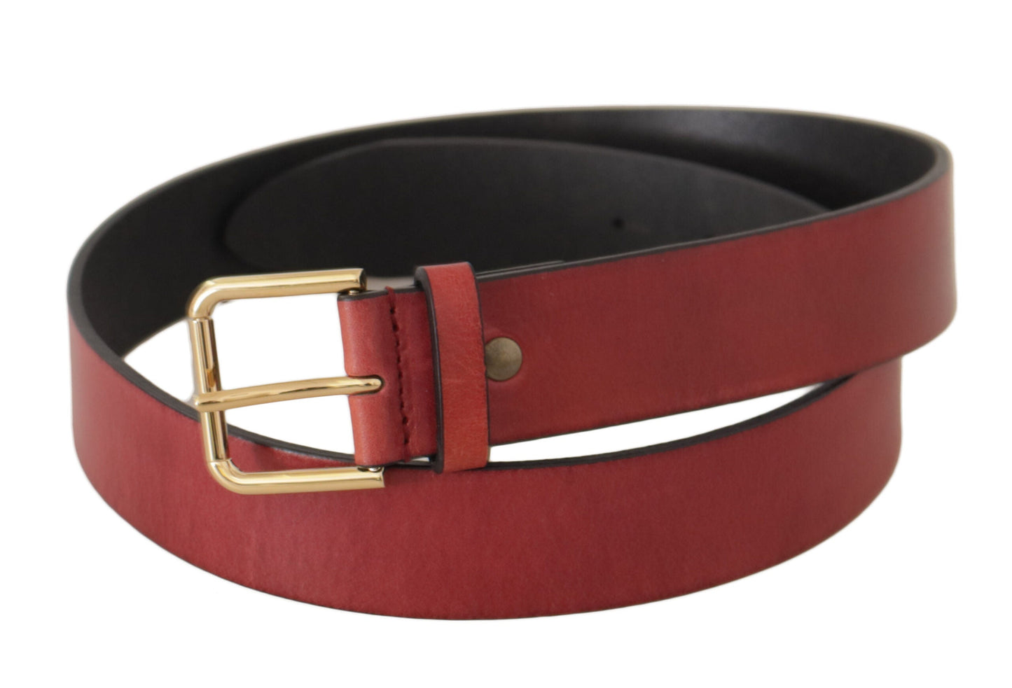 Dolce & Gabbana Red Leather Gold Logo Engraved Metal Buckle Women's Belt