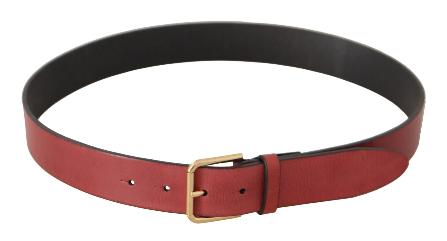 Dolce & Gabbana Red Leather Gold Logo Engraved Metal Buckle Women's Belt