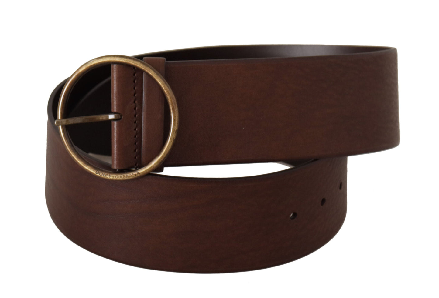 Dolce & Gabbana Brown Leather Wide Waist Logo Metal Round Buckle Women's Belt