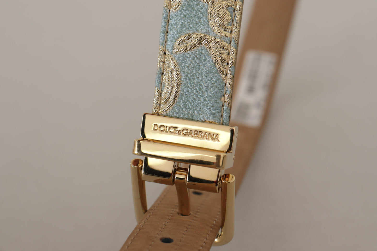 Dolce & Gabbana Blue Leather Jacquard Embossed Gold Metal Buckle Women's Belt