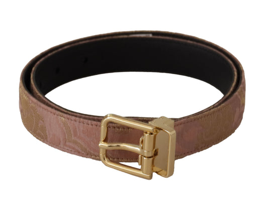 Dolce & Gabbana Rose Gold Leather Logo Engraved Metal Buckle Women's Belt
