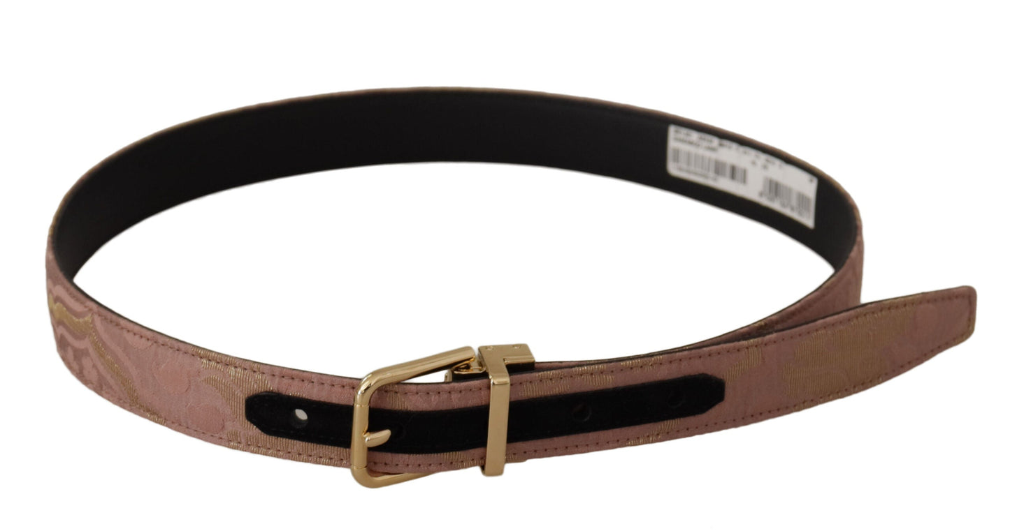 Dolce & Gabbana Rose Gold Leather Logo Engraved Metal Buckle Women's Belt