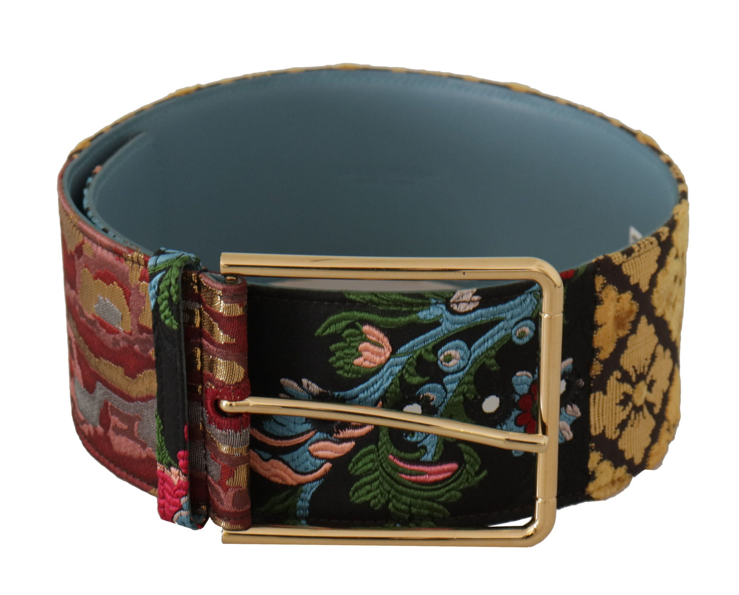 Dolce & Gabbana Multicolor Embroidered Leather Gold Metal Buckle Women's Belt