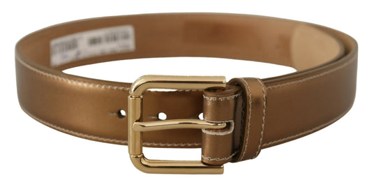 Dolce & Gabbana Bronze Calf Leather Gold Logo Waist Buckle Women's Belt
