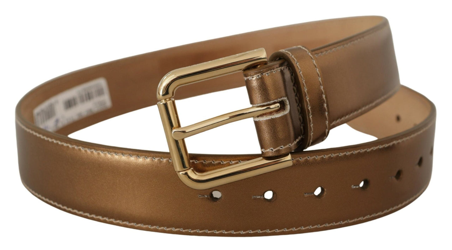 Dolce & Gabbana Bronze Calf Leather Gold Logo Waist Buckle Women's Belt