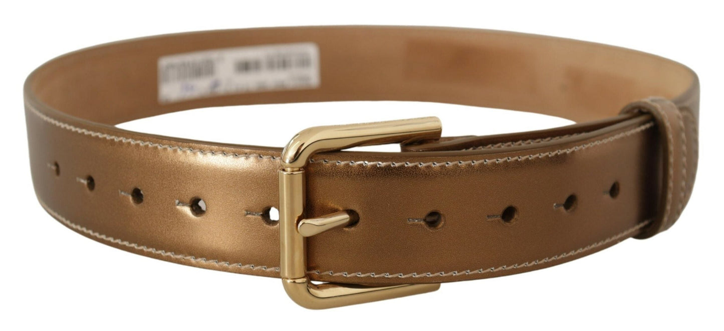 Dolce & Gabbana Bronze Calf Leather Gold Logo Waist Buckle Women's Belt