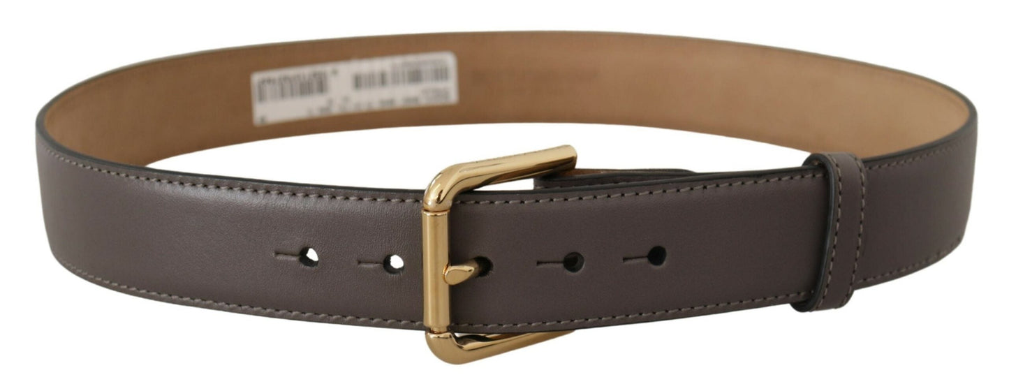 Dolce & Gabbana Gray Calfskin Leather Gold Metal Logo Buckle Women's Belt