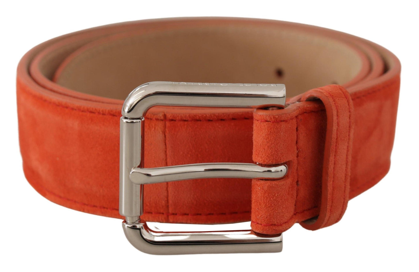 Dolce & Gabbana Orange Leather Suede Silver Logo Metal Buckle Women's Belt