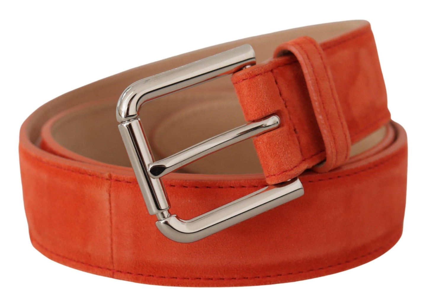 Dolce & Gabbana Orange Leather Suede Silver Logo Metal Buckle Women's Belt