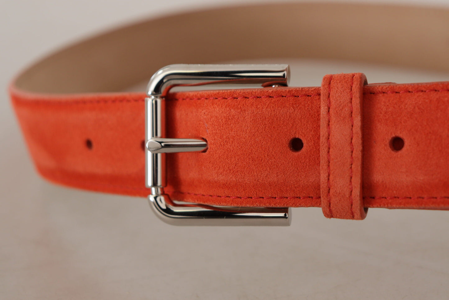 Dolce & Gabbana Orange Leather Suede Silver Logo Metal Buckle Women's Belt