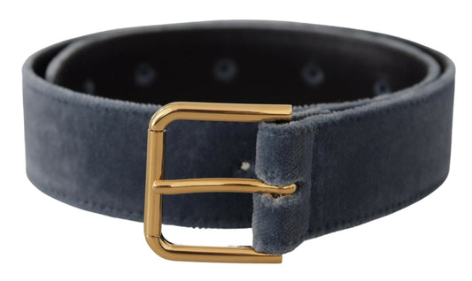 Dolce & Gabbana Navy Blue Velvet Gold Metal Logo Waist Buckle Women's Belt