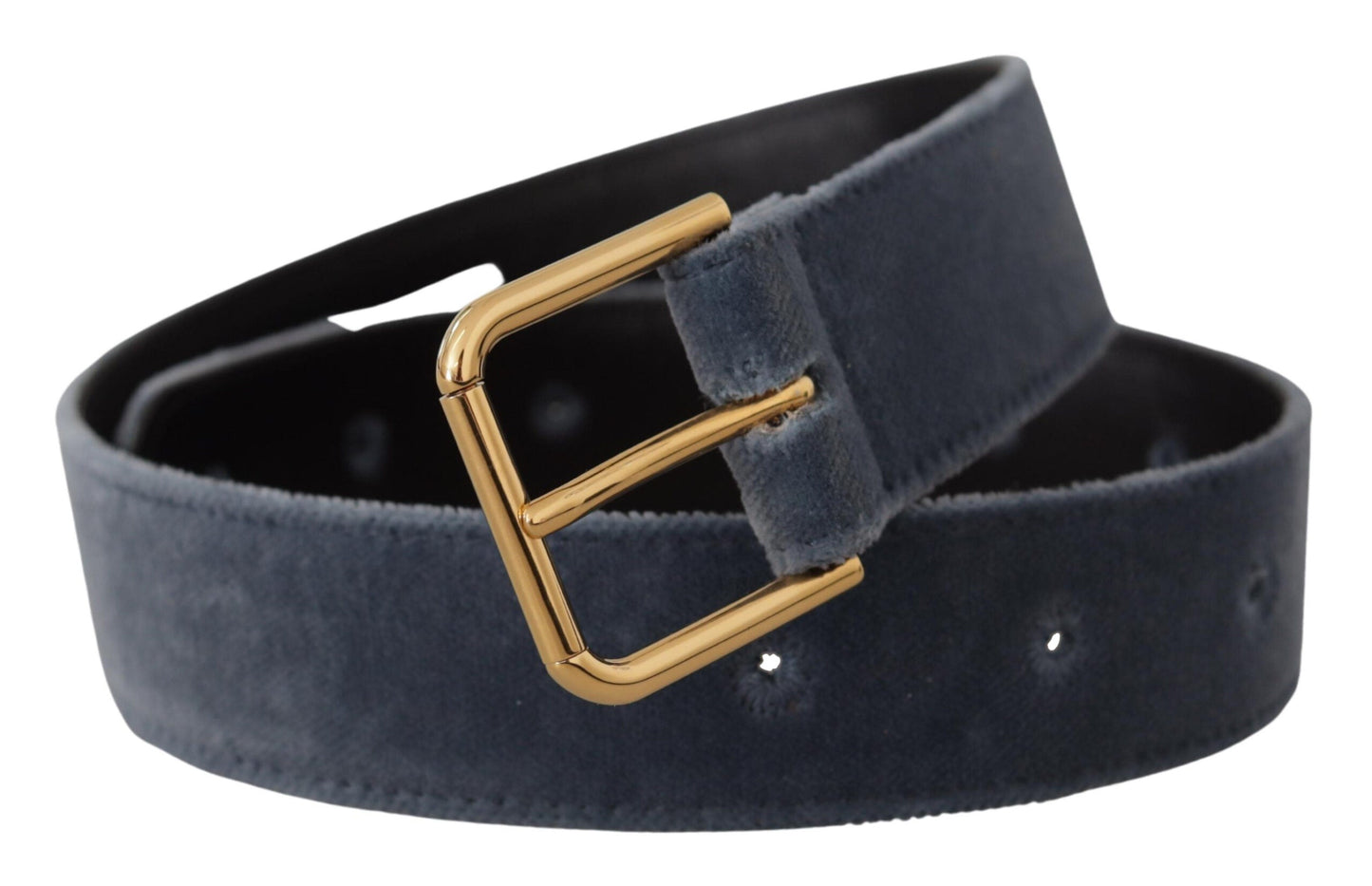Dolce & Gabbana Navy Blue Velvet Gold Metal Logo Waist Buckle Women's Belt