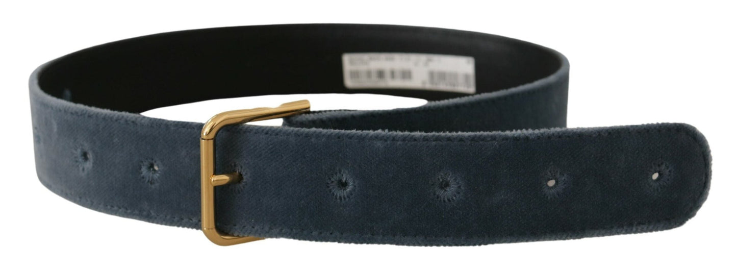 Dolce & Gabbana Navy Blue Velvet Gold Metal Logo Waist Buckle Women's Belt