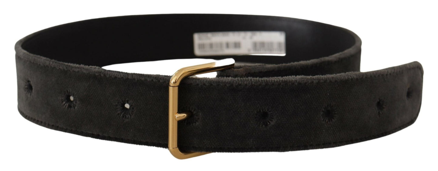 Dolce & Gabbana Brown Velvet Gold Tone Logo Metal Waist Buckle Women's Belt