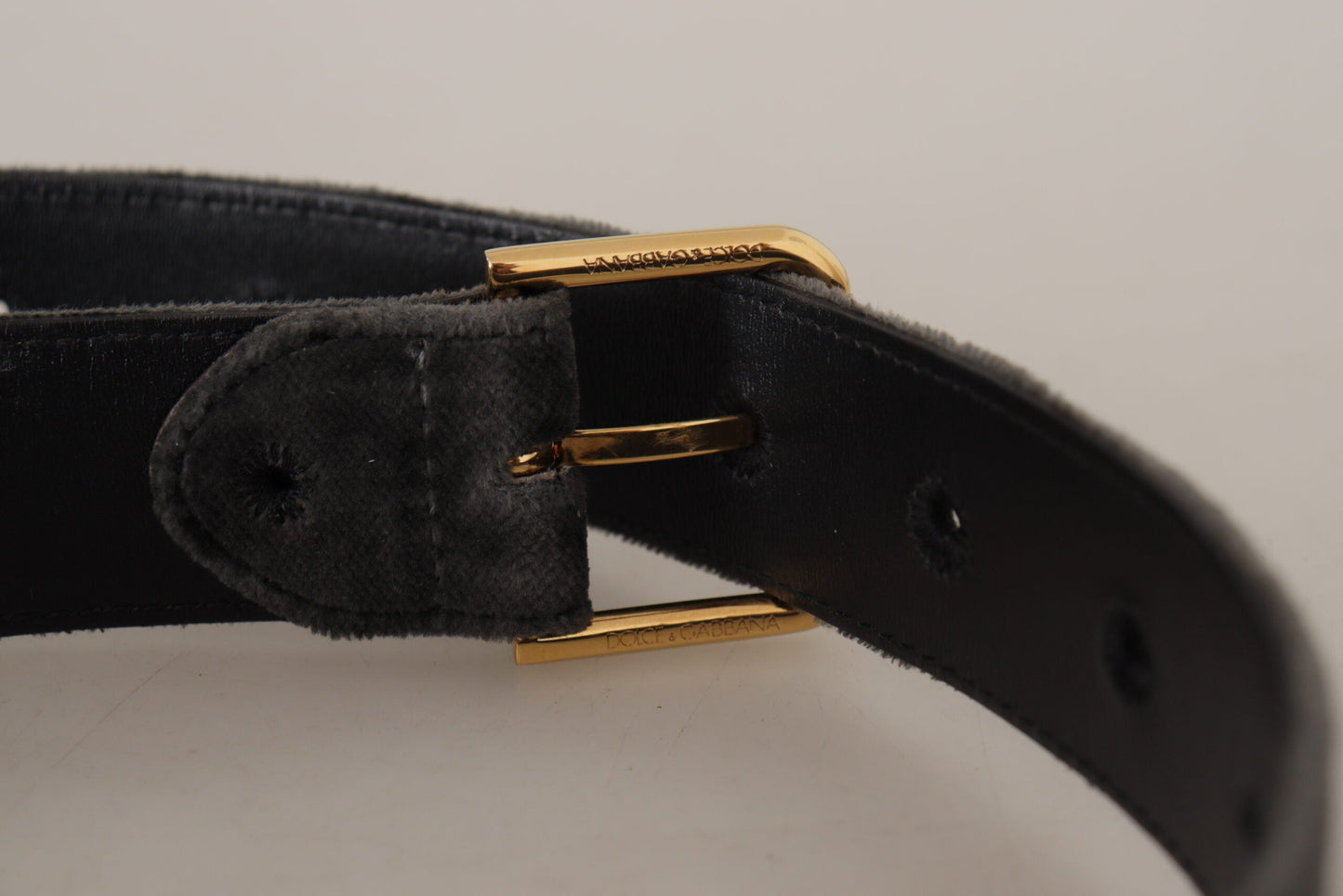 Dolce & Gabbana Brown Velvet Gold Tone Logo Metal Waist Buckle Women's Belt