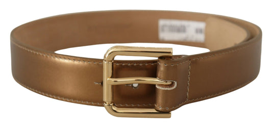 Dolce & Gabbana Bronze Leather Gold Logo Engraved Waist Buckle Women's Belt