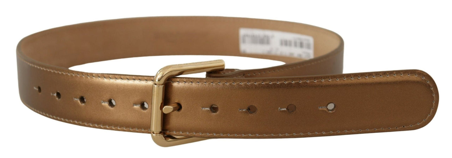 Dolce & Gabbana Bronze Leather Gold Logo Engraved Waist Buckle Women's Belt