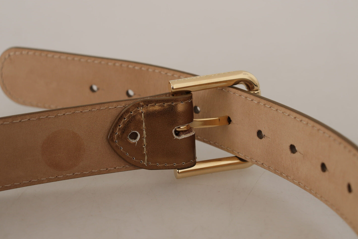 Dolce & Gabbana Bronze Leather Gold Logo Engraved Waist Buckle Women's Belt