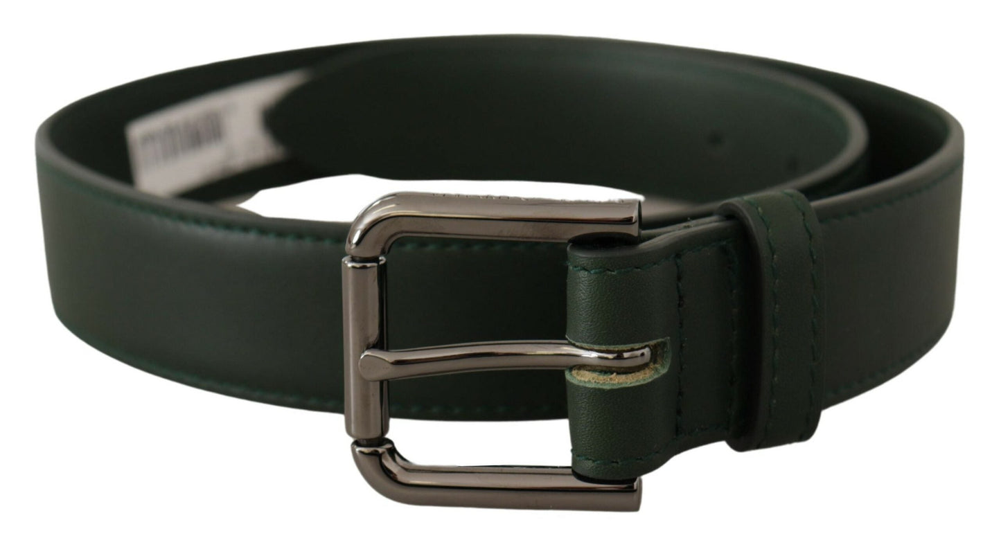 Dolce & Gabbana Army Green Leather Logo Metal Waist Buckle Women's Belt