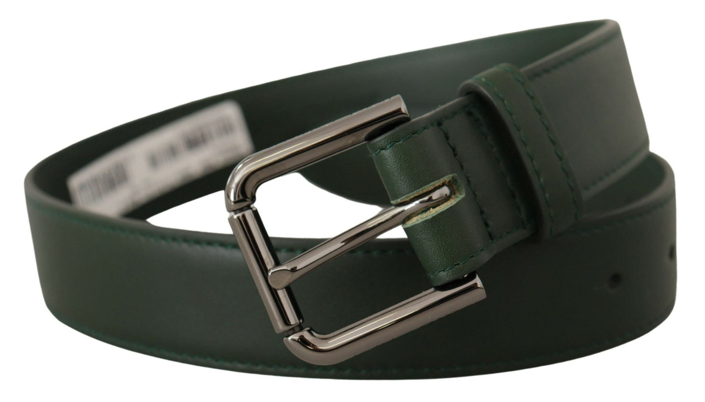 Dolce & Gabbana Army Green Leather Logo Metal Waist Buckle Women's Belt