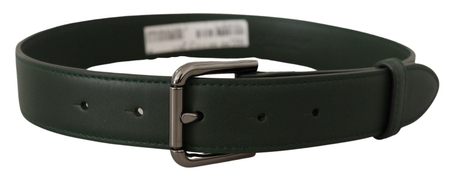 Dolce & Gabbana Army Green Leather Logo Metal Waist Buckle Women's Belt