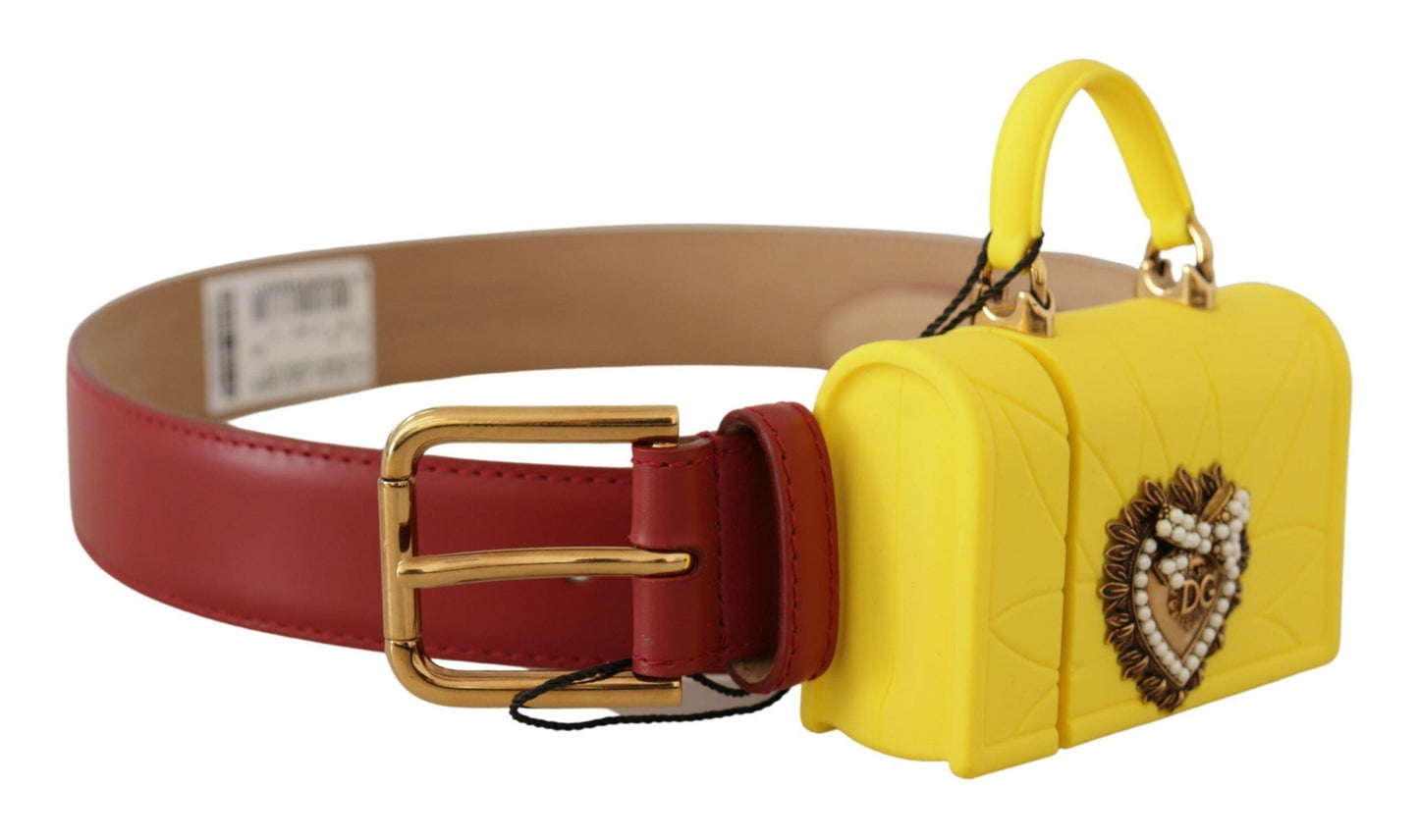 Dolce & Gabbana Red Leather Yellow DEVOTION Heart Bag Buckle Women's Belt