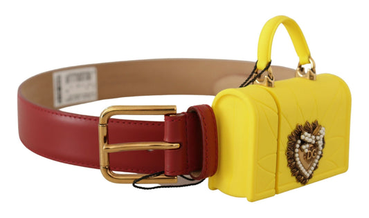 Dolce & Gabbana Red Leather Yellow DEVOTION Heart Bag Buckle Women's Belt