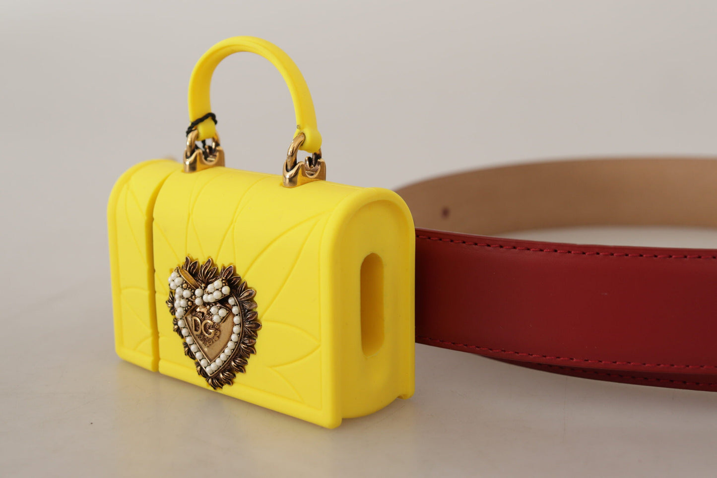 Dolce & Gabbana Red Leather Yellow DEVOTION Heart Bag Buckle Women's Belt