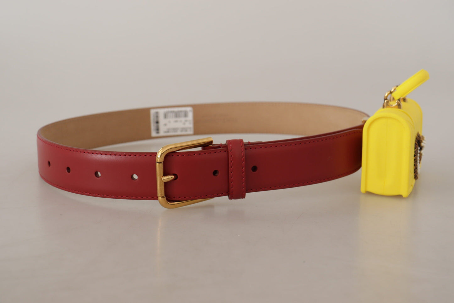 Dolce & Gabbana Red Leather Yellow DEVOTION Heart Bag Buckle Women's Belt