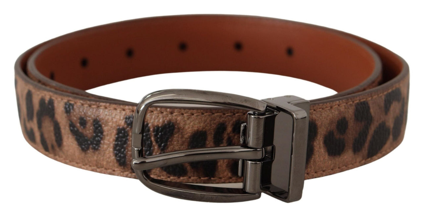 Dolce & Gabbana Brown Leopard Embossed Leather Buckle Women's Belt