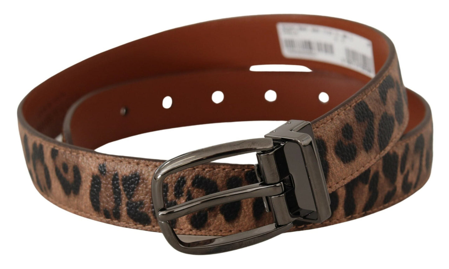 Dolce & Gabbana Brown Leopard Embossed Leather Buckle Women's Belt