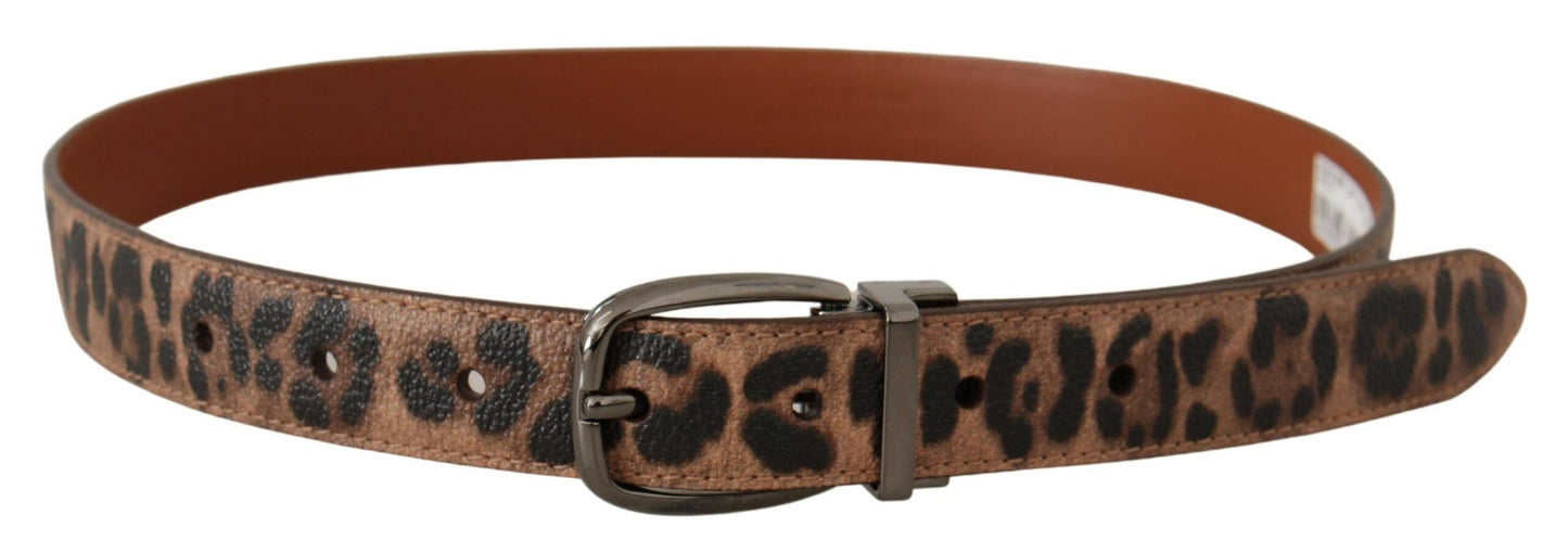 Dolce & Gabbana Brown Leopard Embossed Leather Buckle Women's Belt