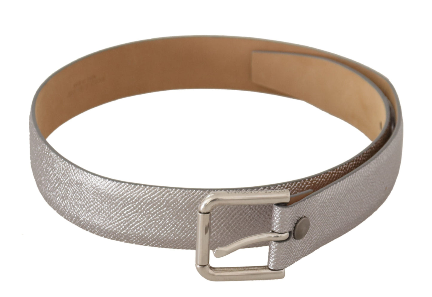 Dolce & Gabbana Metallic Silver Leather Metal Waist Buckle Women's Belt