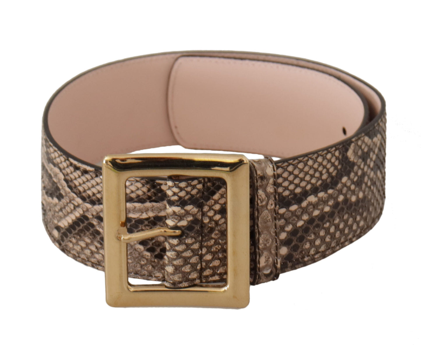 Dolce & Gabbana Beige Exotic Leather Wide Gold Metal Buckle Women's Belt